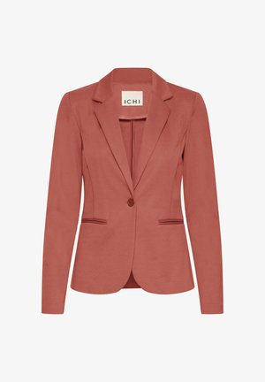 Rood-orange tailored blazer met een enkele knoop, reverskraag met inkeping, twee voorzakken en een gladde, licht gestructureerde stof.