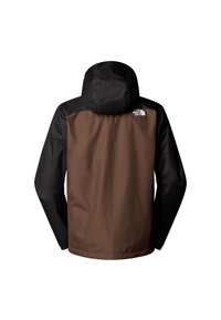 Veste à capuche marron et noire à manches longues, vue de dos, avec le logo The North Face sur l'épaule droite en haut.