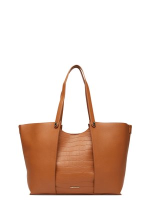 Borsa tote in pelle marrone con doppio manico e pannello centrale testurizzato con il logo GINO ROSSI.