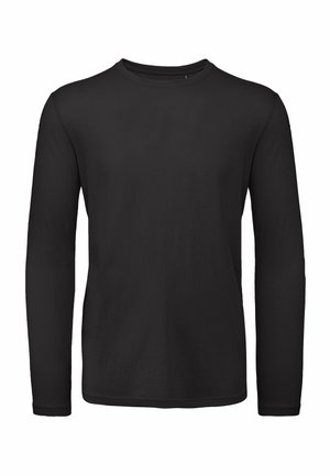 T-shirt nero a maniche lunghe realizzato in cotone morbido, con scollatura rotonda e una texture sottile e liscia, priva di loghi o motivi visibili.