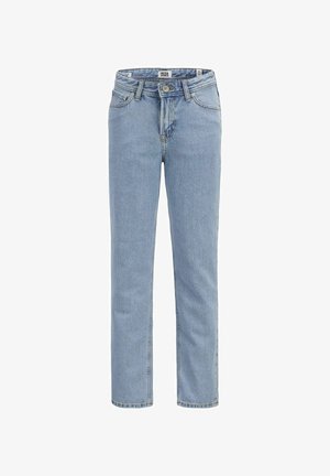 Lichtblauwe jeans met rechte pijpen, knoop- en ritssluiting, voor- en achterzakken en riemlussen van Jack & Jones.