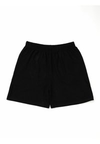 Pantaloni neri realizzati in tessuto morbido, con una vita elasticizzata, taglio dritto e senza motivi o accenti visibili.