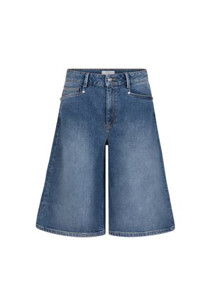 Denim culottes, mid-blauwe kleur, ontspannen wijde pasvorm. Voorzien van een knoop- en ritssluiting, vijf zakken en subtiele stikseldetails.