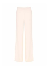 Pantaloni a gamba larga in un tessuto morbido di colore crema chiaro. Tessuto liscio senza motivi o dettagli visibili. Vita elasticizzata per il massimo comfort.