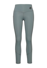 Leggings taille haute en vert bleuâtre, fabriqués en tissu extensible avec des coutures plates, dotés d'un petit logo et de lignes de conception qui sculptent la silhouette.