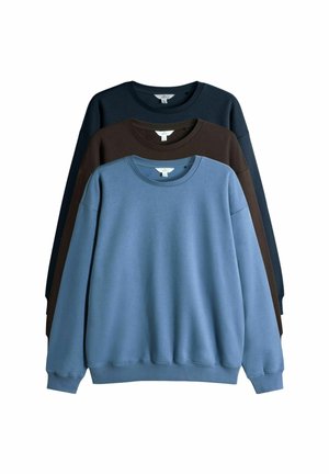 3 PACK RELAXED CREW NECK - Sweatshirt - navy/chocolate brown/light blue