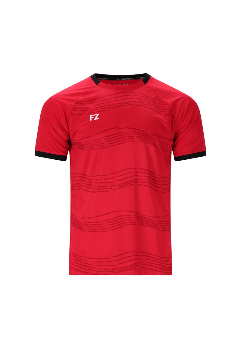 Punainen urheilupaita mustilla yksityiskohdilla, jossa on aalto-kuvio ja "FZ"-logo edessä. Valmistettu kevyestä, hengittävästä materiaalista.