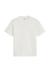Cotton t-shirt in off-white, crew neck design with short sleeves, featuring a straight hem and minimal branding on the label.