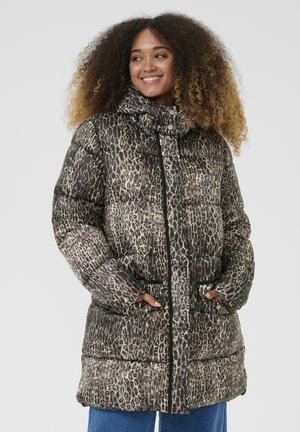 PRINTED - Zimný kabát - licorice leopard
