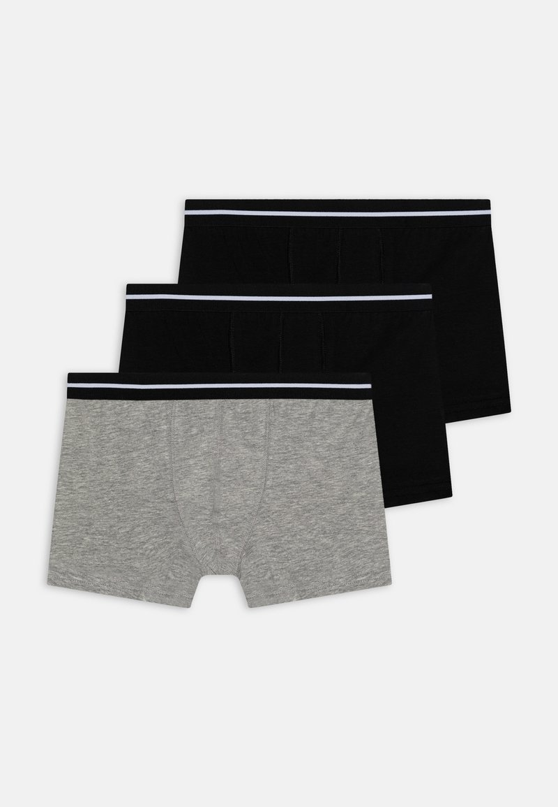 Boxer in cotone neri e grigi, con un elastico nero e una striscia bianca e una vestibilità classica. Tre paia in totale.