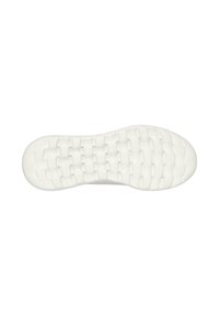 Suela de zapato atlético blanca con una superficie texturizada que presenta un patrón de hexágonos interconectados y bordes redondeados para mayor flexibilidad.
