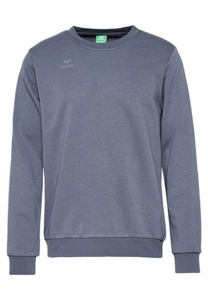 Grijze sweatshirt met lange mouwen van zachte stof, met een ronde hals en geribbelde manchetten. Heeft een klein logo op de bovenste linkerborst.