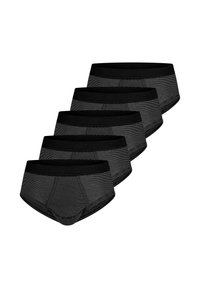 Sous-vêtements pour hommes en lot de cinq, avec une ceinture élastique noire et un tissu rayé noir. Forme confortable et ajustée.