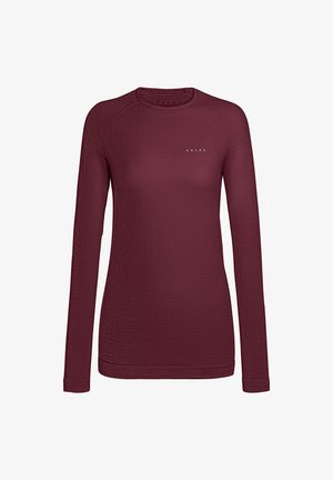 Langarmtop in bordeaux, gemaakt van gestructureerde stof. Heeft een ronde halslijn en de merknaam "FALKE" subtiel gedrukt.