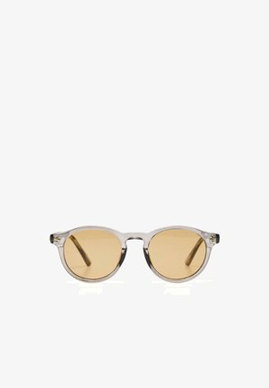 Round sunglasses with clear frames and brown tinted lenses, shown from the front on a white background.