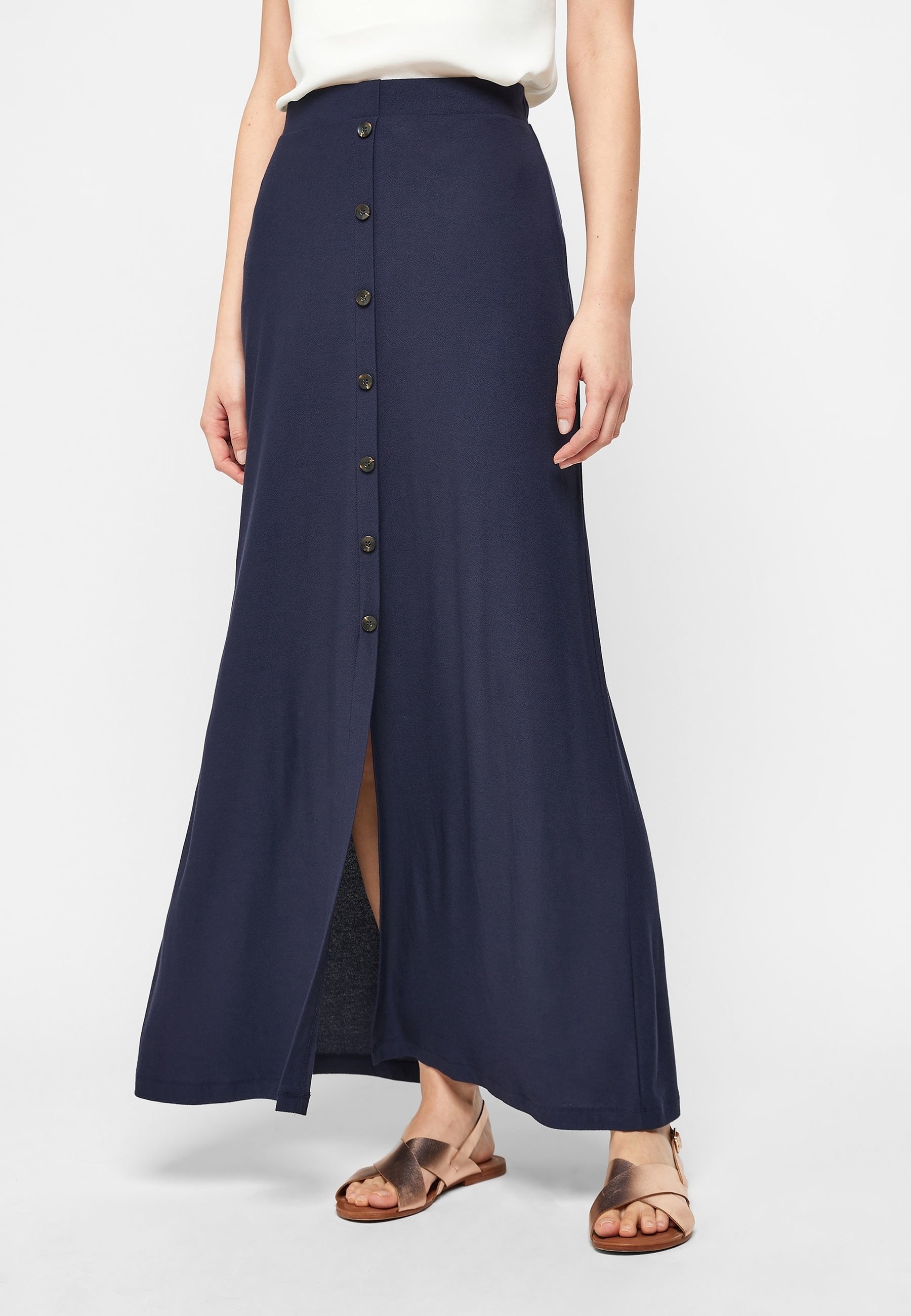 Jupe Longue NEXT En Lin Bleu, Taille 12, Broderie Florale Et Détail Cravate