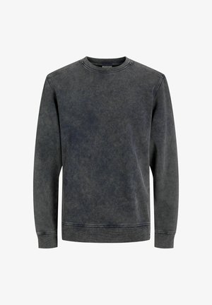 Gray crew-neck sweatshirt with long sleeves, made from a soft, textured fabric. Features a faded, washed effect and simple stitching details.