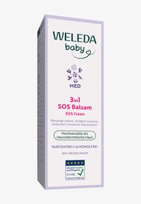 Weleda Baby balsamo 3-in-1 SOS per pelli sensibili e soggette a neurodermatite, senza profumi, senza alcol, con malva bianca biologica, testato per allergeni.