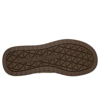Semelle de chaussure en caoutchouc marron avec un motif en diamant texturé, présentant le logo "SKECHERS" embossé près du centre.