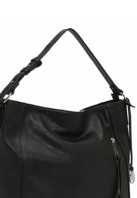 Schwarze Lederhandtasche mit strukturiertem Finish, im lässigen Design, mit verstellbarem Träger und einer Reißverschlusstasche an der Seite.