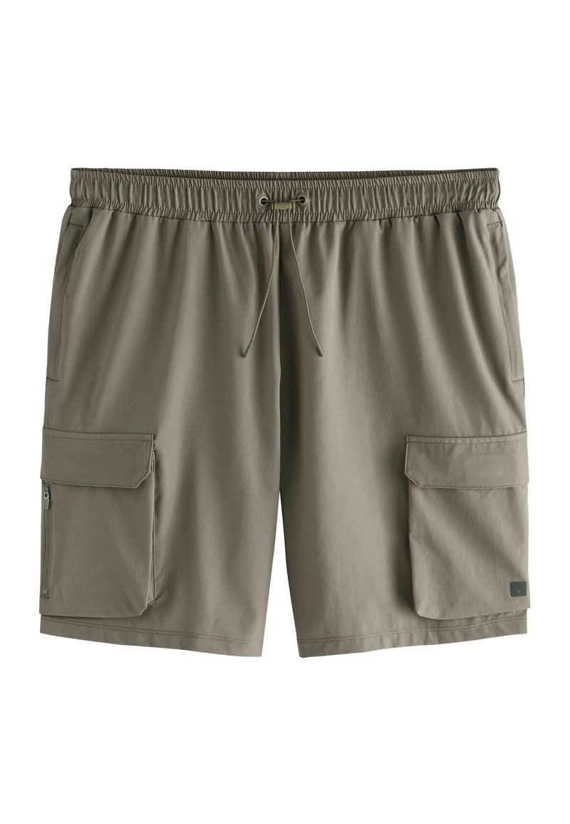 Cargo shorts i lys olivengrøn, med en elastisk talje og snoretræk, to sidelommer og struktureret stof.