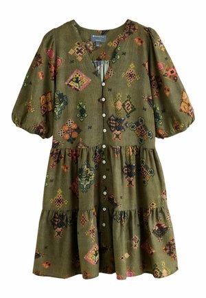 Next, TALL FIT - NATIONAL TRUST X SHORT SLEEVE BUTTON THROUGH TIERED  - Day dress - khaki green