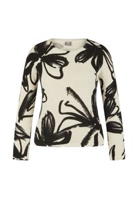 Pullover-Sweater in Creme mit großem schwarzem Blumenmuster. Mit langen Ärmeln und Rundhalsausschnitt, der am Saum gerippt ist.