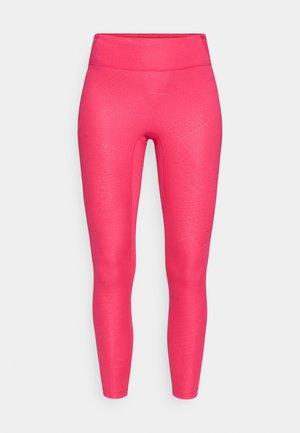 Rozā legingi ar teksturētu rakstu, augstu jostasvietu un pieguļošu dizainu. Izgatavoti no elastīga materiāla, kas pielāgojas ķermeņa kontūrām.