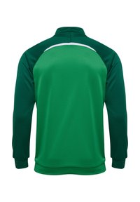 Groene sportjack met lange mouwen, hoge kraag en witte accenten op de schouders. Glad, lichtgewicht stof met een aansluitend ontwerp.