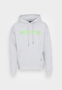 Felpa grigia con tasca frontale, cordini e grafica verde con la scritta "Wasted Paris". Presenta polsini e orlo a coste, materiale in cotone morbido.