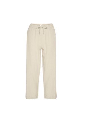 Linnenmix, lichtbeige damesbroek met een elastische tailleband, een verstelbaar trekkoord en manchetten aan de zoom, met een losse pasvorm.