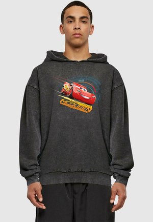 Dark gray sweatshirt made of cotton blend, featuring a graphic of Lightning McQueen with bright red and yellow accents on the chest.