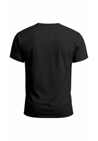 Black short-sleeve t-shirt with a round neckline, featuring a smooth texture and a classic fit. Back view shows no additional details or graphics.