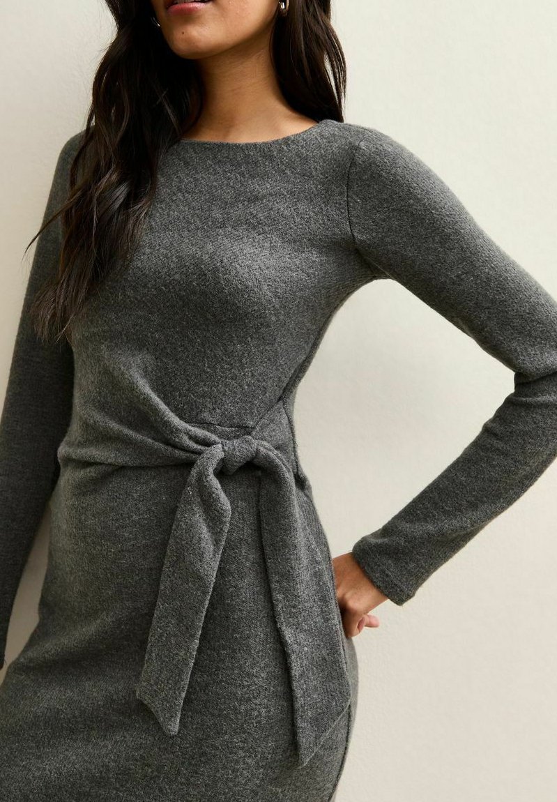 New Look TIE BELT MIDI - Jumper dress - dark grey - Zalando