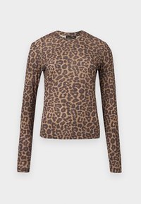 Μπλούζα μακρυμάνικη με λαιμόκοψη στρογγυλή, σε στενή γραμμή, με καφέ και μαύρο μοτίβο λεοπάρ.