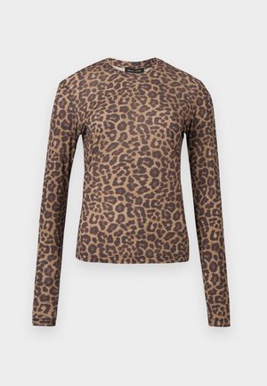 Μπλούζα μακρυμάνικη με λαιμόκοψη στρογγυλή, σε στενή γραμμή, με καφέ και μαύρο μοτίβο λεοπάρ.