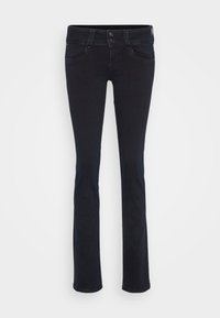 Tmavě modré džínové kalhoty se rovnými nohavicemi, dvěma předními kapsami a dvojitým zapínáním na knoflíky. Klasické prošívání podél švů.