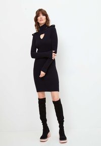 Cesare Gaspari HIGH NECK LONG SLEEVE - Pouzdrové šaty - black