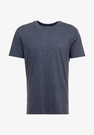 Czarnoszary t-shirt z okrągłym dekoltem, krótkie rękawy, miękki materiał, regularny krój, minimalna tekstura, brak widocznych wzorów lub logo.