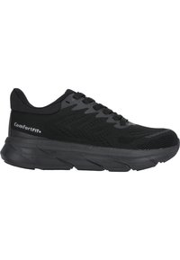 Scarpe sportive nere con tomaia in mesh, dettagli testurizzati, suola imbottita e punta rinforzata. Presentano lacci e marchio ComfortFIT+.