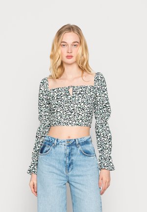 FITTED STRAIGHT NECK CROP TOP WITH DOUBLE PUFF SLEEVES - Camisola de manga comprida - multi coloured