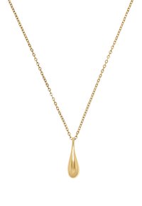 Collana con pendente in oro a forma di goccia, caratterizzata da una superficie liscia e un design della catena delicato.