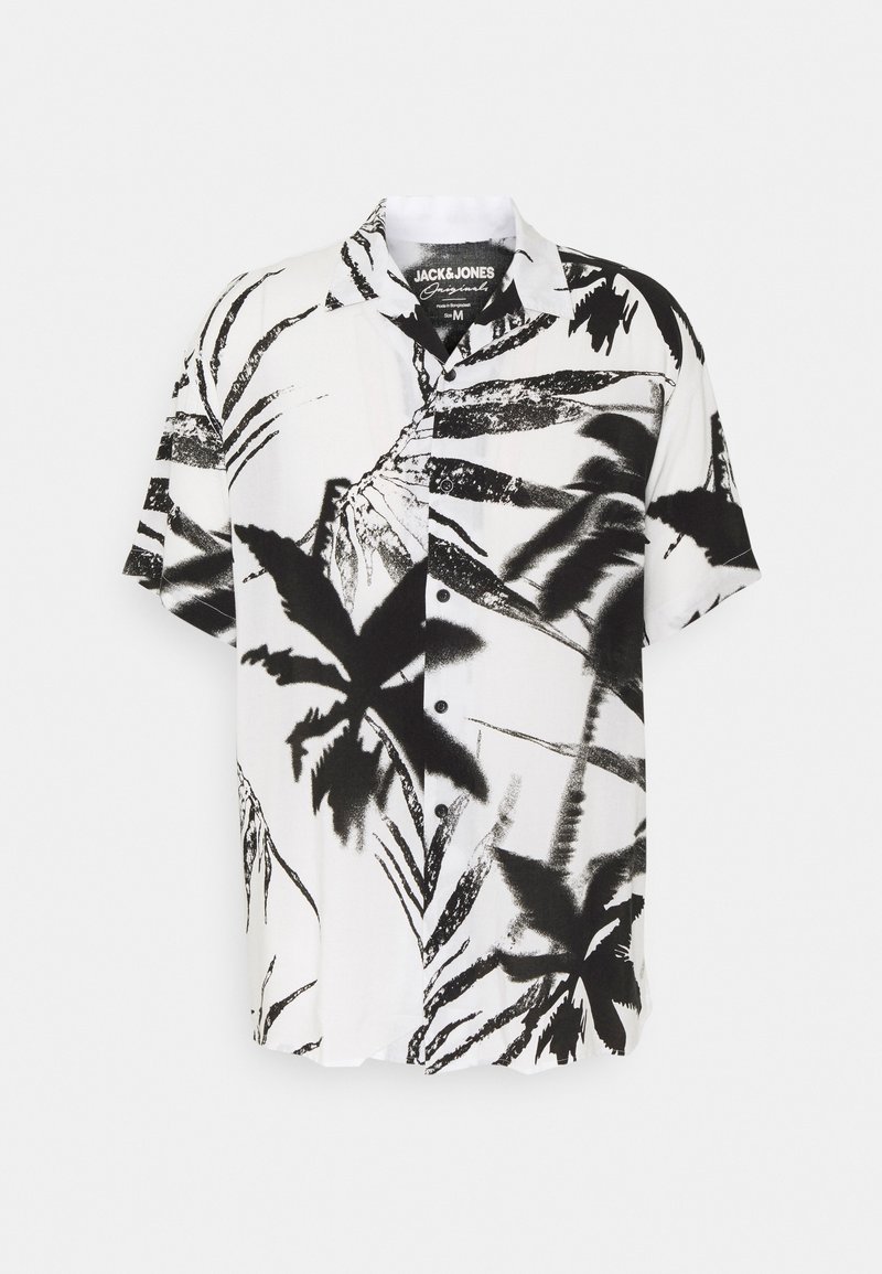 Kortärmad skjorta i lätt tyg med ett svartvitt tryck av palmblad, knäppning fram och avslappnad passform.