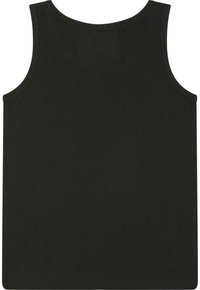 Sort tanktop lavet af bomuld med rund udskæring og ærmegaaber. Har en glat tekstur og en lige pasform uden pynt.