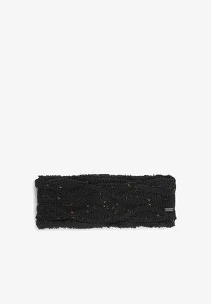 Fascia nera lavorata a maglia con un motivo testurizzato, caratterizzata da schegge multicolori. Tessuto morbido con un design spesso e accogliente e dettaglio intrecciato.