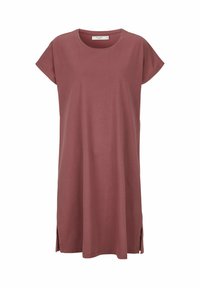 Lyhythihainen, polvipituinen mekko hailakan mauvessa värissä, joka on valmistettu pehmeästä kankaasta. Siinä on pyöreä kaula-aukko ja sivurei'ät.