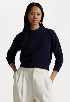 WOOL BLEND CROPPED CREWNECK JUMPER - Neule - hunter navy