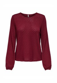 Top bordeaux a maniche lunghe con un motivo testurizzato e polsini elasticizzati. Collo a giro e vestibilità rilassata, realizzato in un materiale leggero.