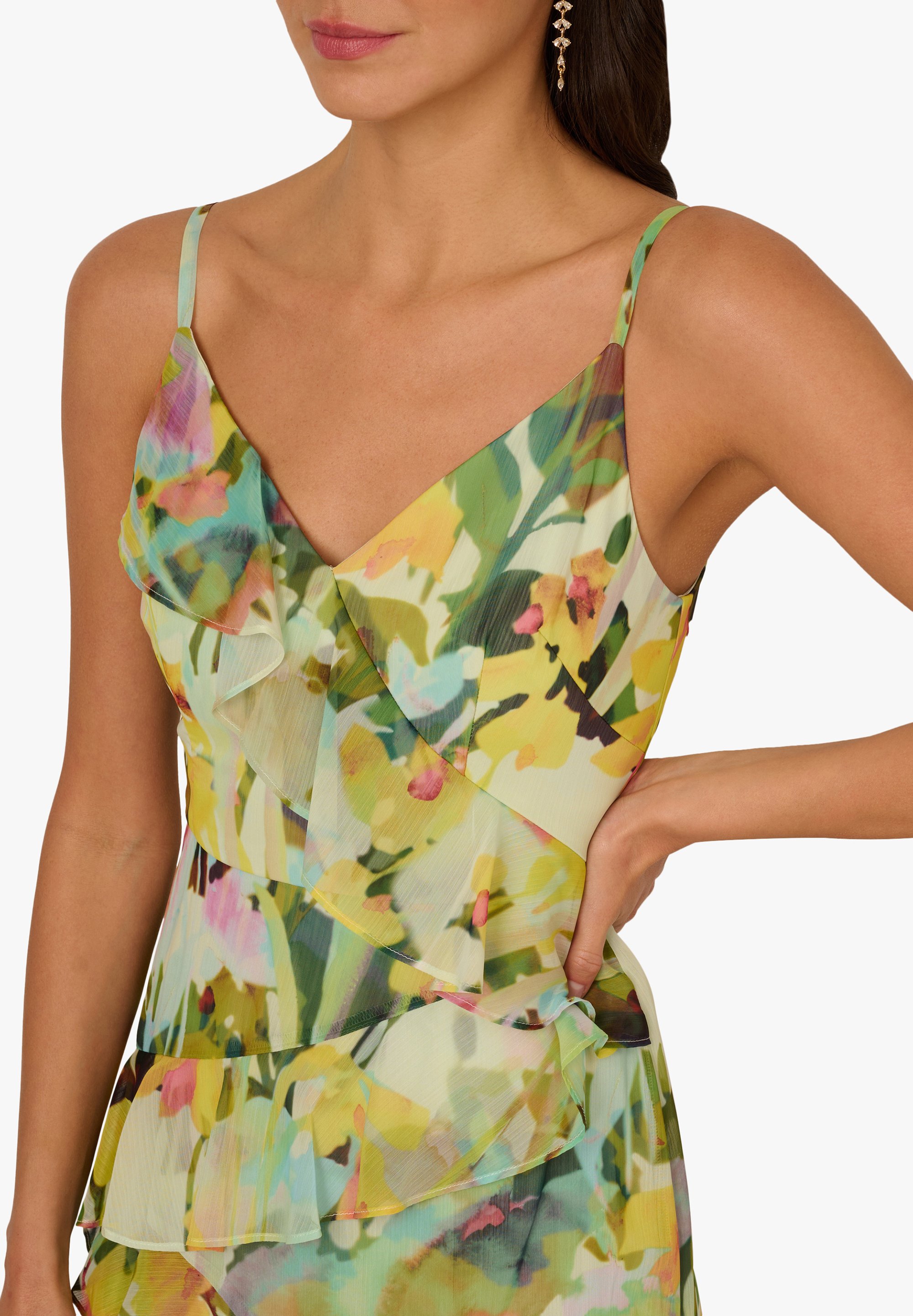 Adrianna Papell PRINTED STRAP CASCADE GOWN - Maxi dress