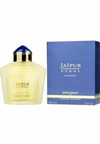 Jaïpur Homme Eau de Parfum fra Boucheron i en facetteret glasflaske med en blå kapsel, ledsaget af en blå og gylden æske. 100 ml.